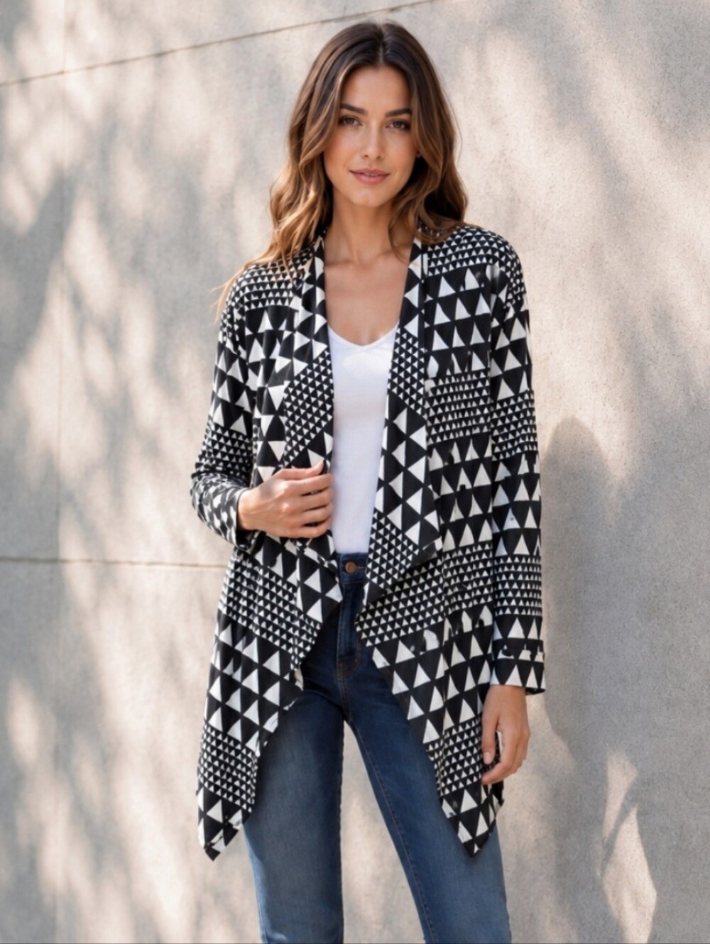 MINKPINK Sparks Fly Open Front Waterfall Jacket Blazer Oversized Geo Aztec Small